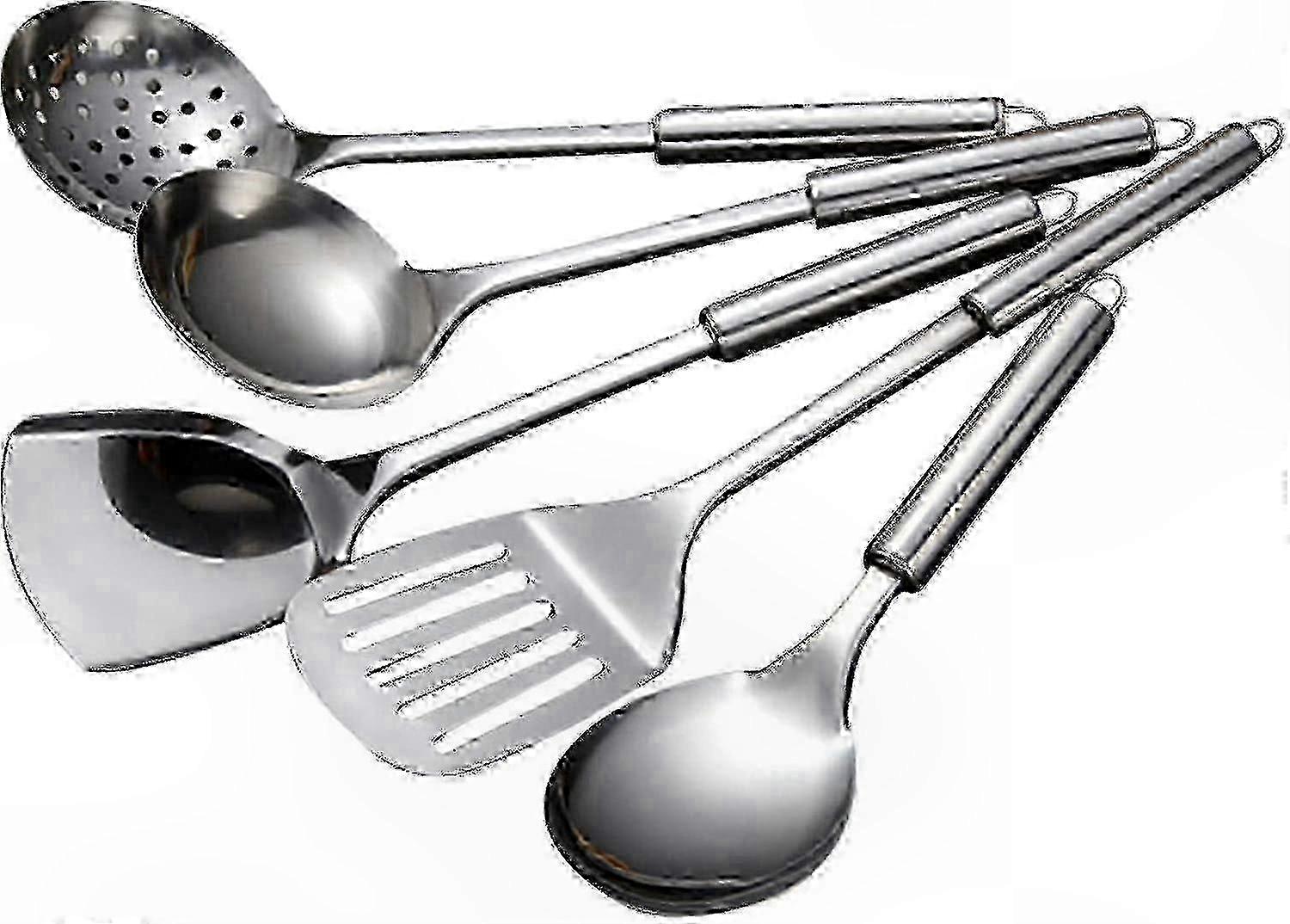 Set di utensili per pentole antiaderenti in argento - Utensili da cucina resistenti al calore tra cui pinze, spatola, cucchiaio (1 set)