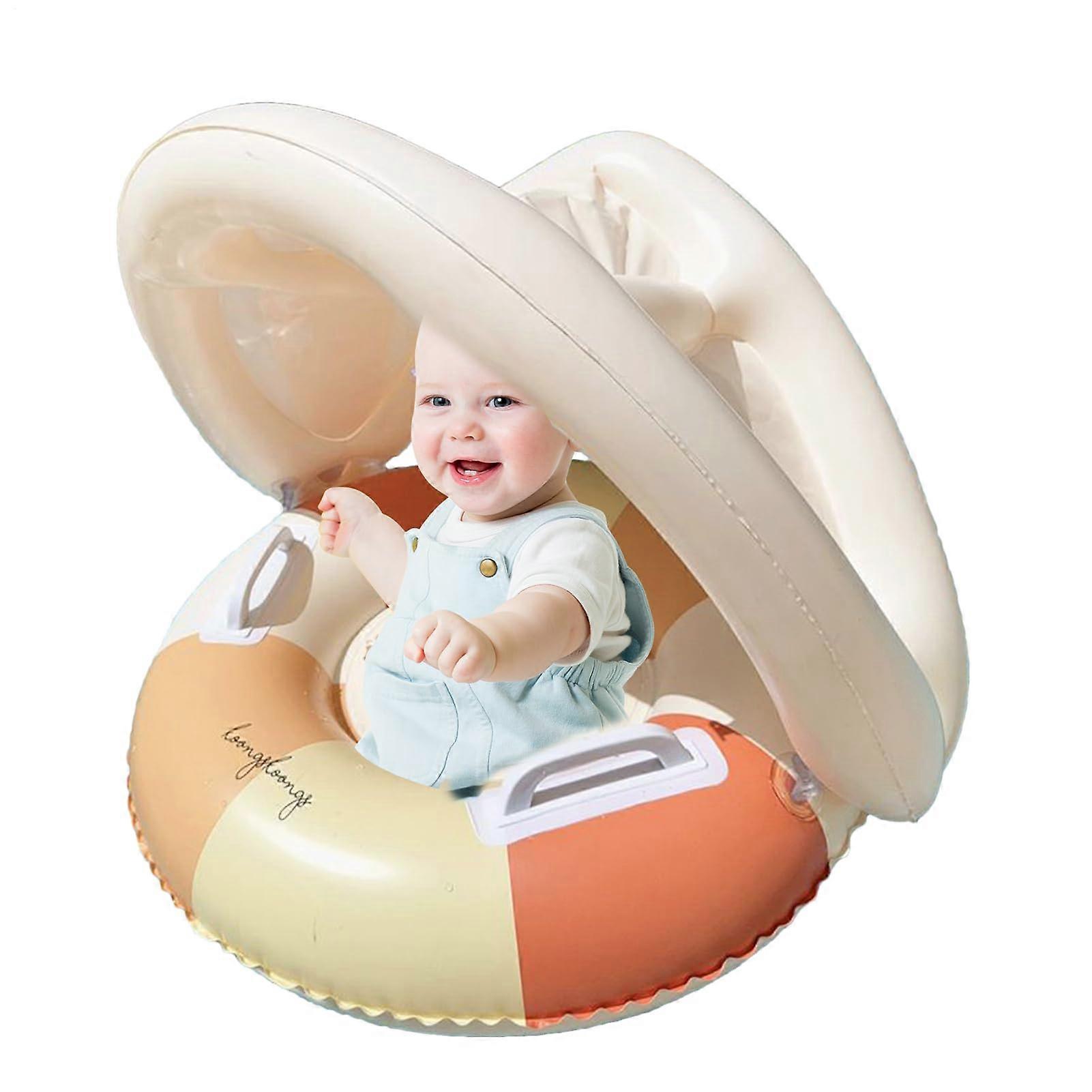 Kids Pool Float with Canopy, Heavy Duty Design, Sturdy Foldable Seat Swim Ring Orange Stripe Race