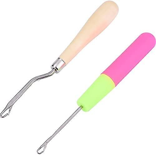 eBoot Wooden Bent Latch Hook Tool and Plastic Latch Hook Crochet Needle, Set of 2