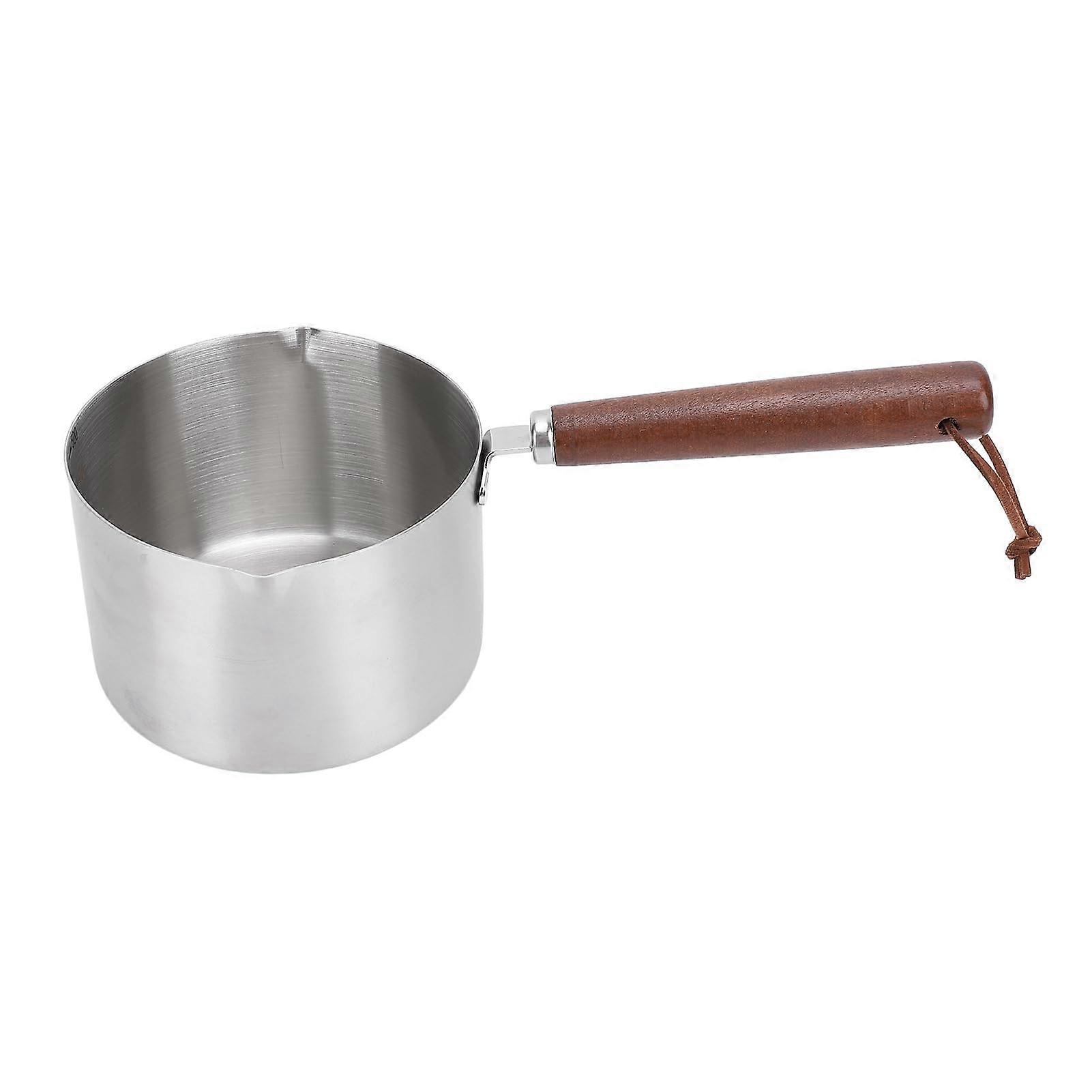Butter Warmer Stainless Steel Mini Pot With Wooden Handle For Coffee And Milk Prevents Oil Splash Easy To Clean