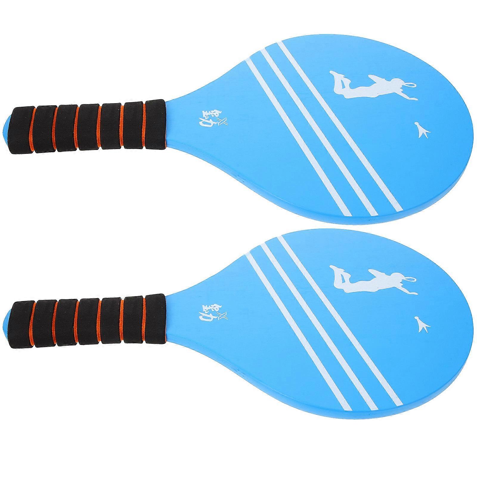 Wood Badminton Paddles for Playing Use with AntiSlip Handle Blue Color Lightweight Portable Kids Friendly 2 Pcs