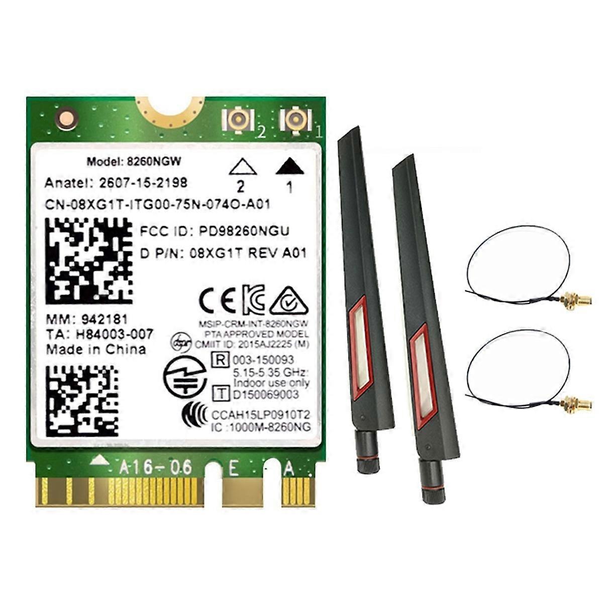 8260 8260NGW WiFi Card+2X10DB Antenna 2.4G/5Ghz 867M Bluetooth 4.2