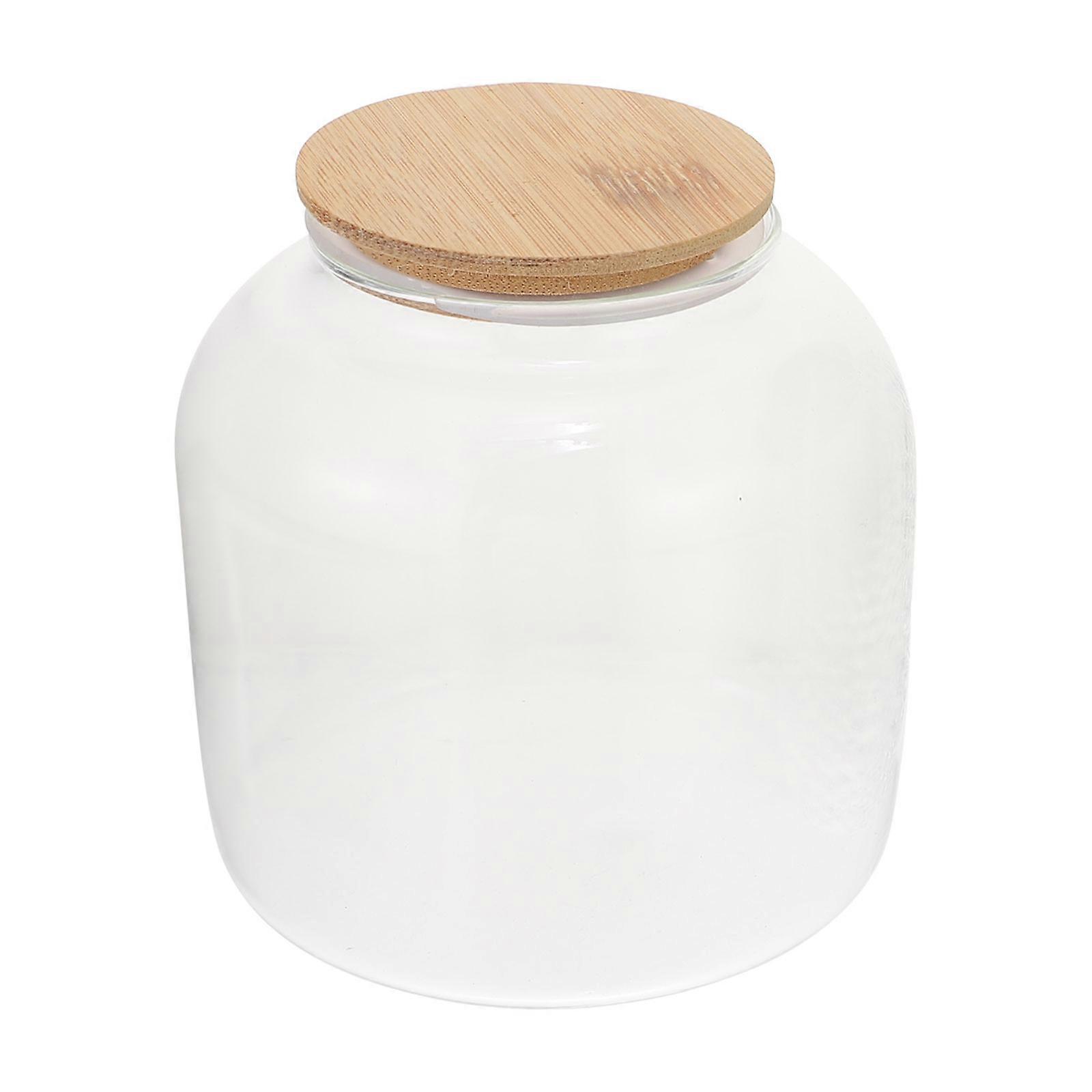 Storage Jars For Kitchen 1 Pc Sealed Tea Canister Multi-Function Hammered Pattern Glass And Wood Design For Kitchen Organization