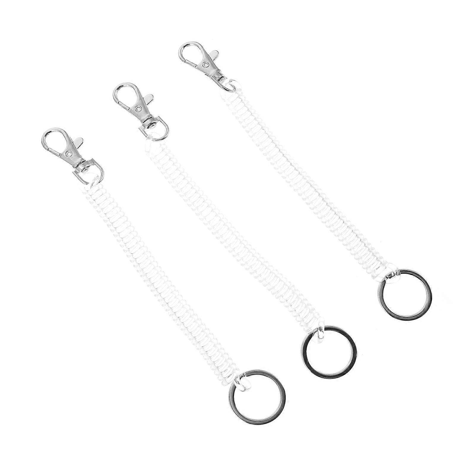Retractable Key Chain Coil 3Pcs For Outdoor Use 18X2.5X1CM White Elastic Anti-Lost Design