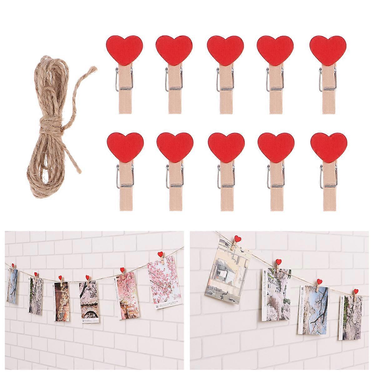 قلب مشابك الغسيل 30 قطعة أوتاد صور خشبية لحفل زفاف إكليل ديكور حوالي 3.8 × 1.9 × 1.6 سم مذكرة قص