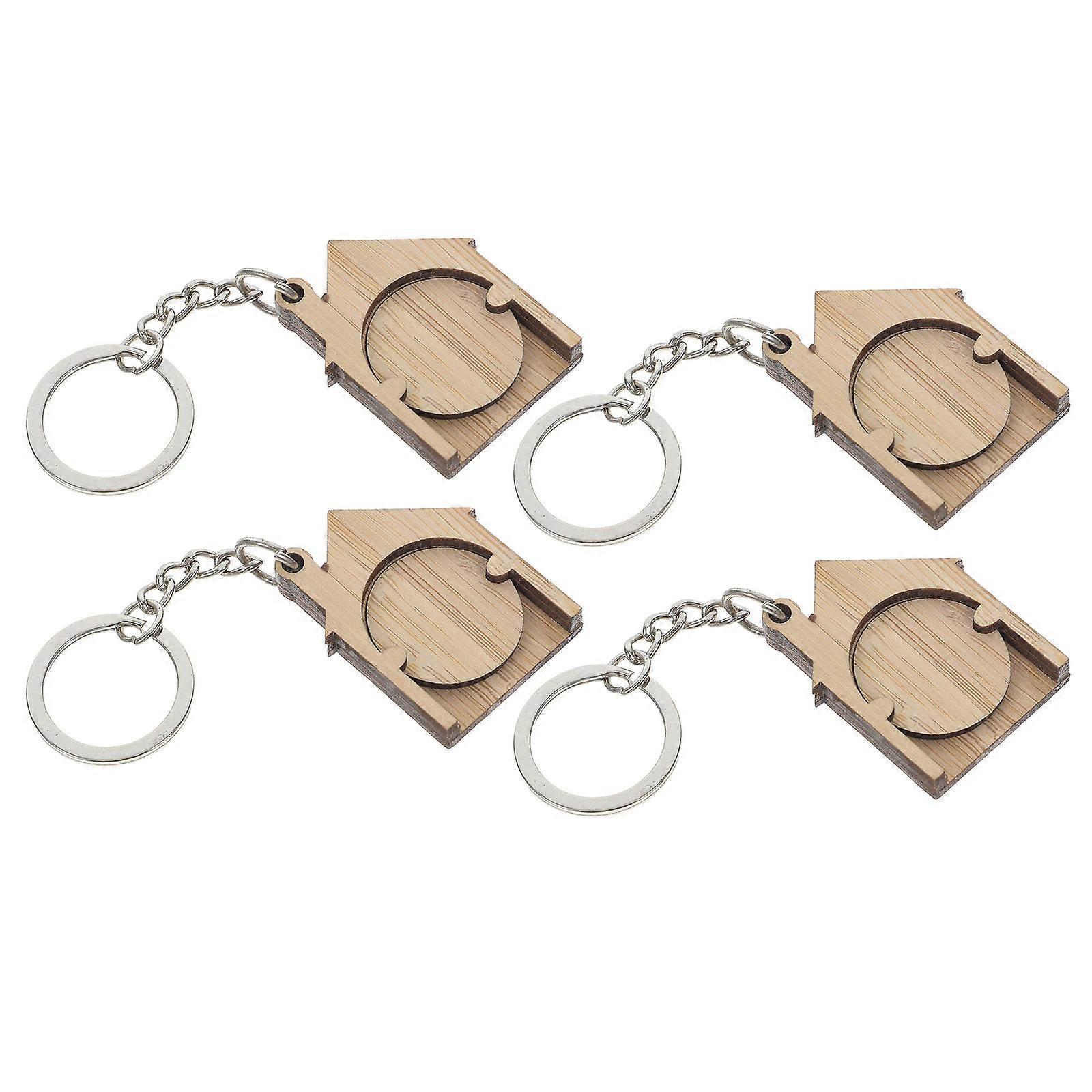 4pcs Bamboo Keyring, Shopping Cart Token Key Fob for Easy Access & Convenient Keychain Attachment for Trolleys and Everyday Use