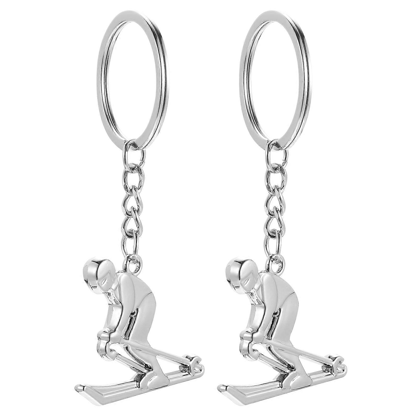 Skiing Keyring for Friends and Collectors in Silver Alloy with 2Set