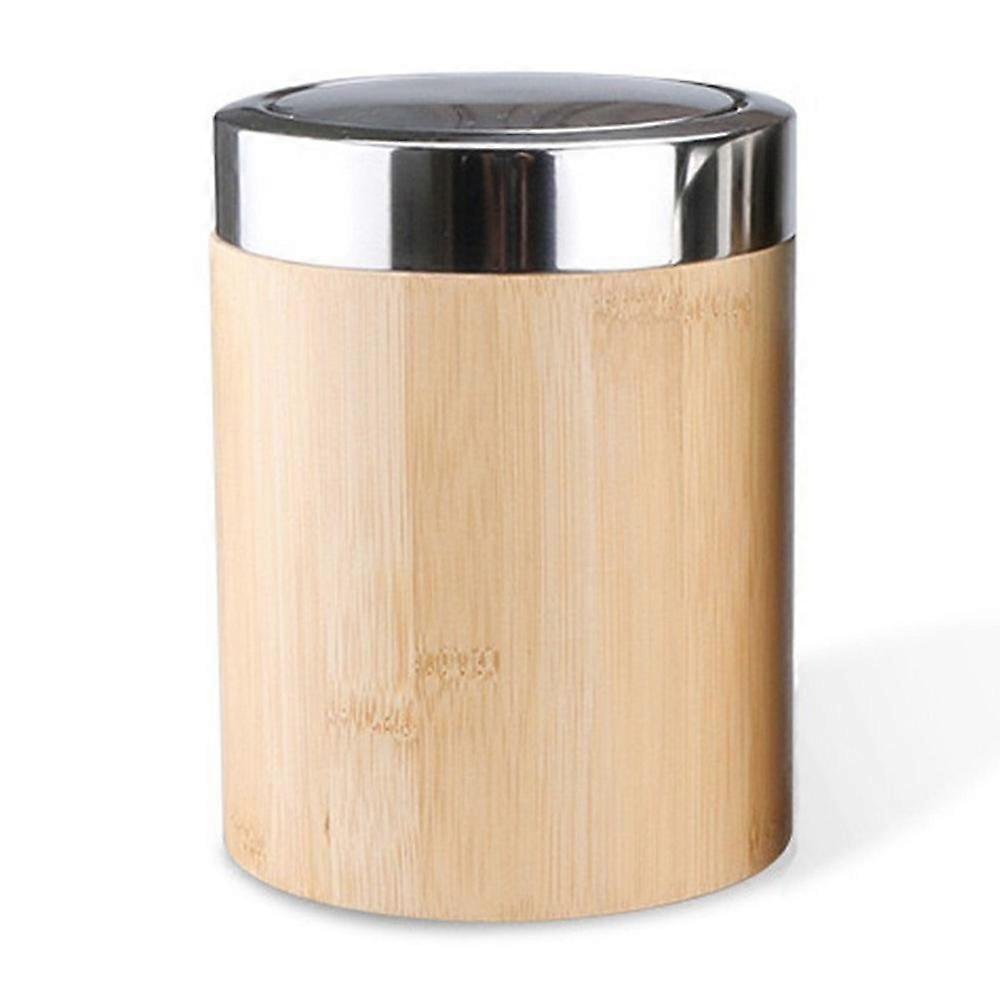 JD-BR088 Nordic Style Bamboo Mini Desktop Trash Can for Home Office Swing Lid Waste Basket
