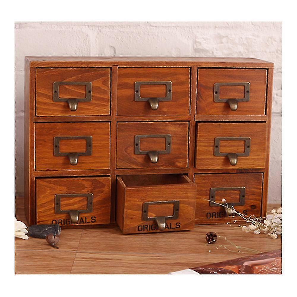 zakka Table Decoration 9 Drawer Type Jewelry Wooden Storage Box