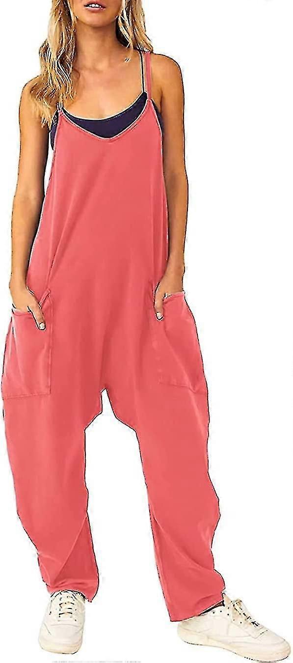Welcastle Casual Sleeveless Strappy Loose Jumpsuit Calças Elásticas Jumpsuit com bolso com zíper