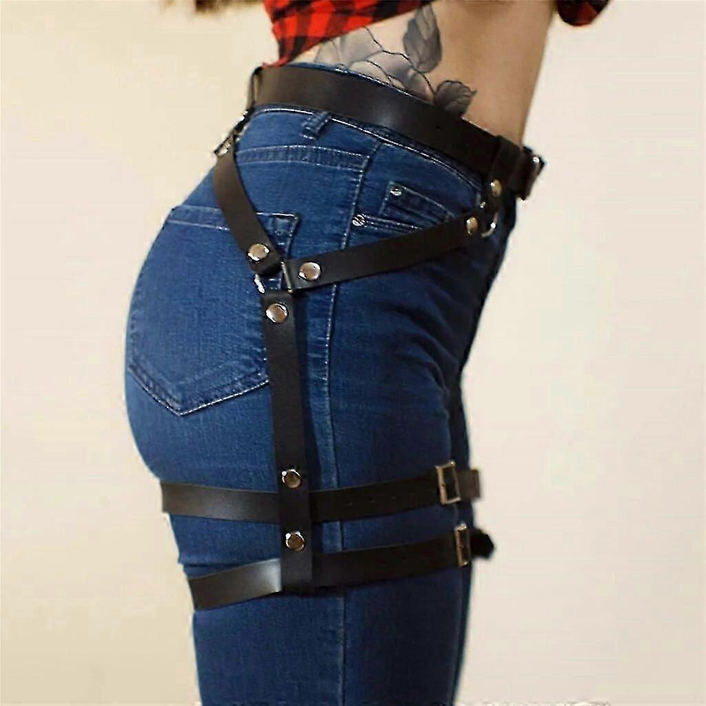 Deri Vücut Koşum Bel Kemeri Bacak Jartiyer Punk Goth Askı Bandı Kayışı