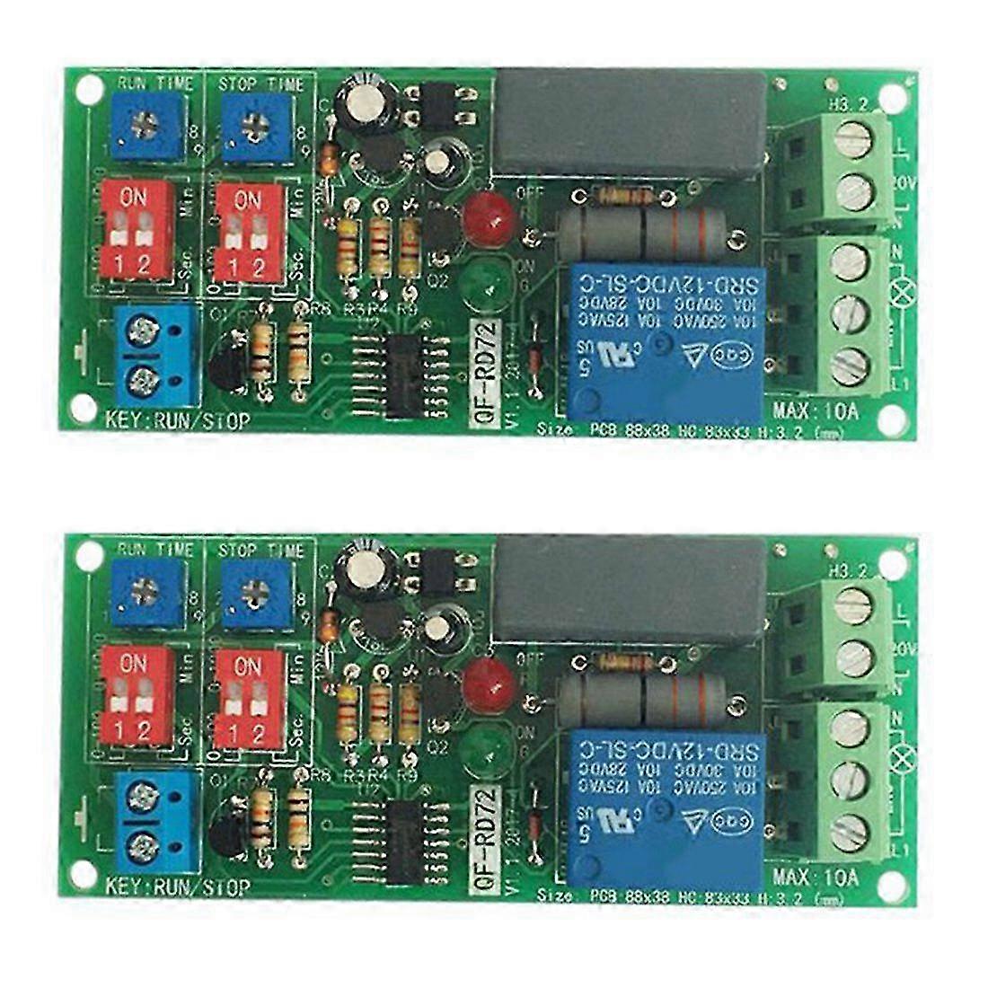 2PCs Dual Time Adjustable Cycle Delay Timing Relay Repeat on OFF Switch Infinite Loop Timer Module AC 100V 110V 240V