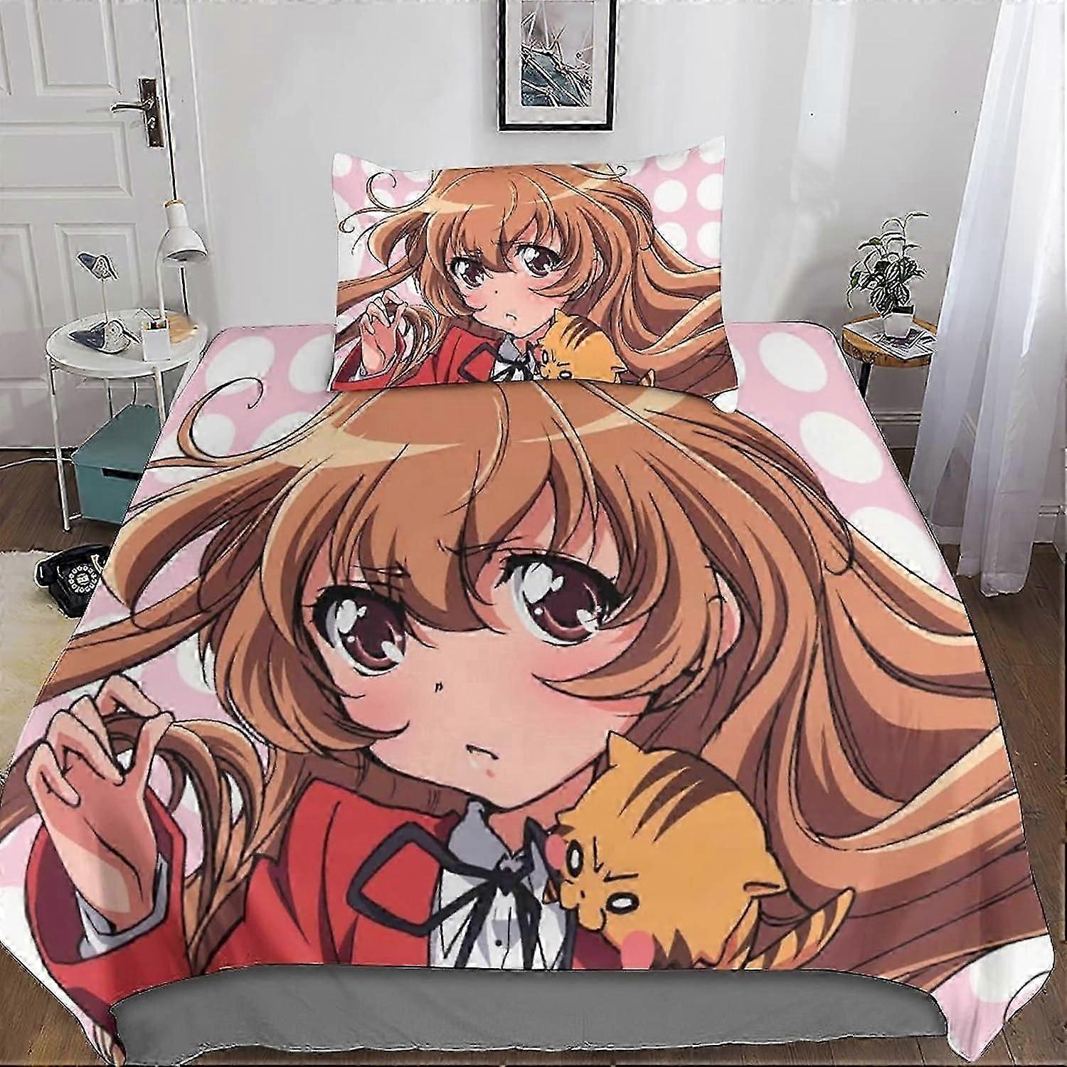 Toradora Capa Edredom Tora-Dora Roupa de Cama Set Pieces Capa Edredom Adulto Crianças Adolescentes Meninas Microfibra com fronhas com zíper Single 135*200 CM