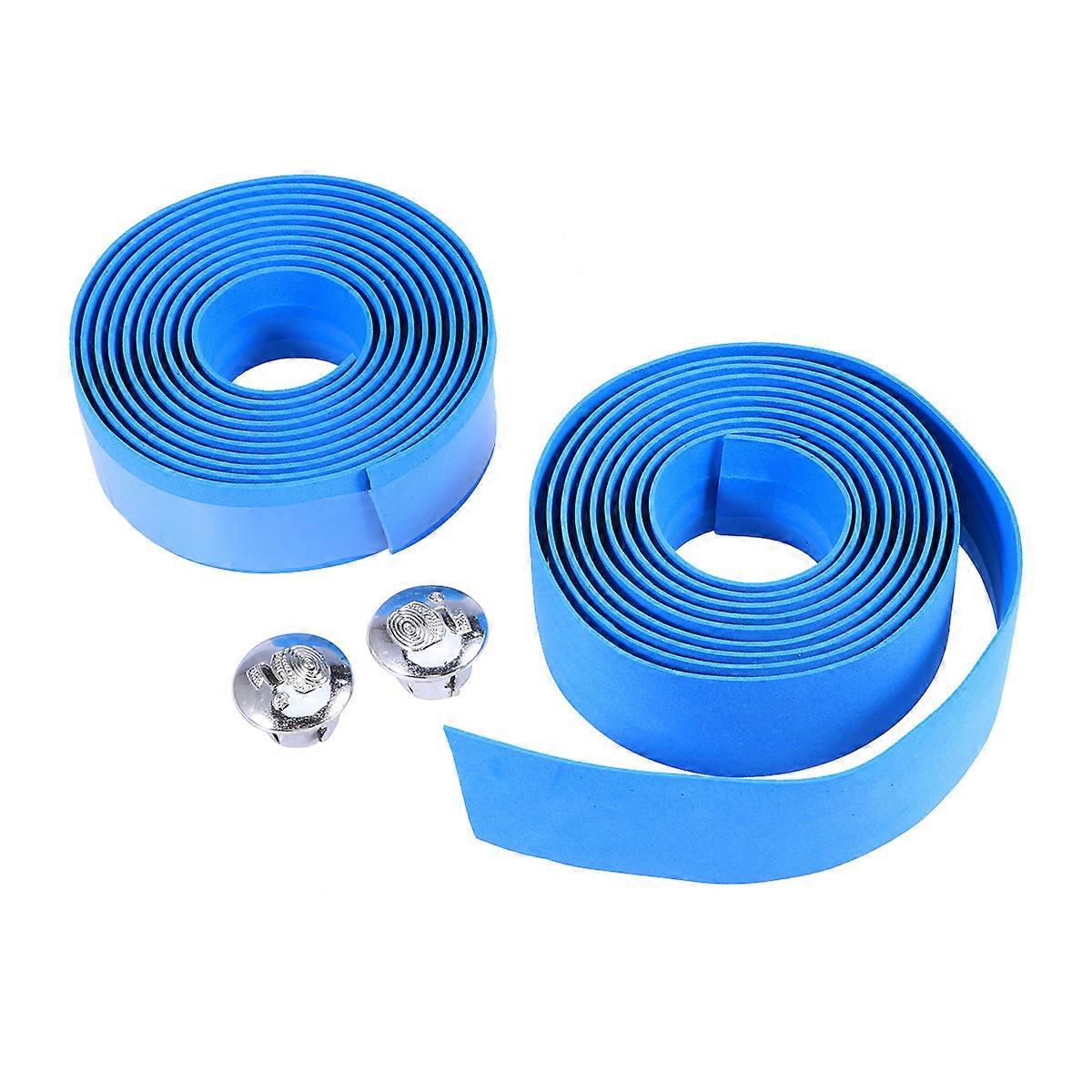 Blue Bicycle Handlebar Tape with Cork Nonslip Rubber Foam Grip and Bar Plugs for Comfortable Ride