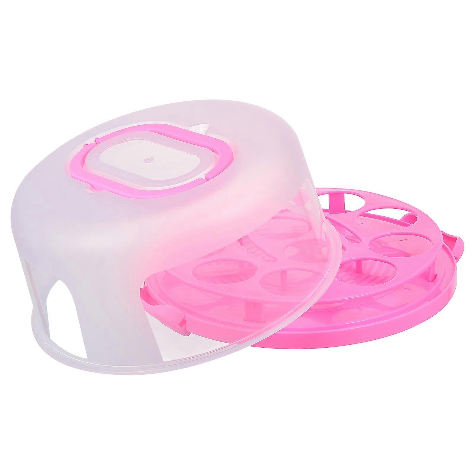 Reusable Plastic Cake Storage Box with Handle for Home Users Baking Food Transport Pink 1Set