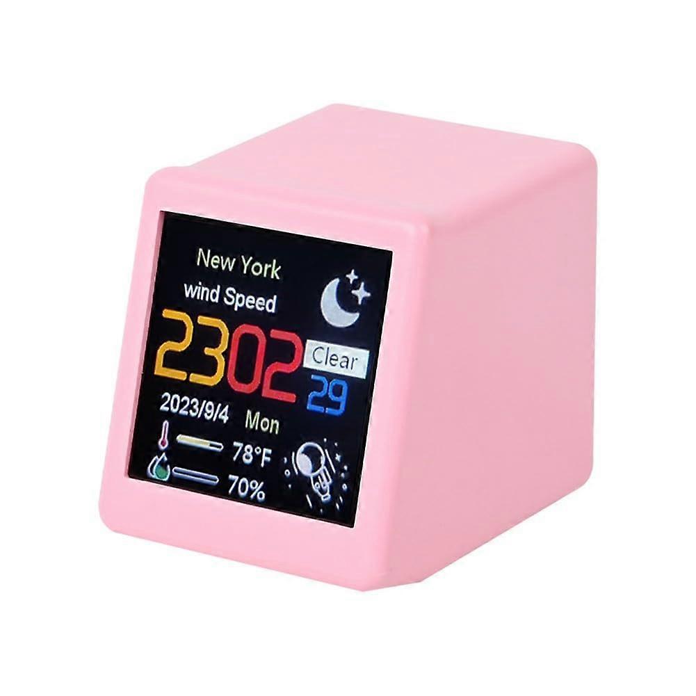Smart Mini Digital Clock Pink WiFi Enabled Compact Size For Modern Home Decor