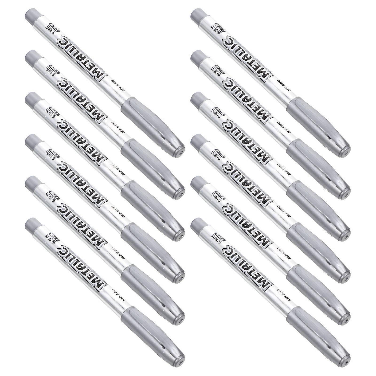 Metallic Markers 12Pcs Marking Pens For Artists And Students With Cylindrical Shape And Silver Color Perfect For Graffiti