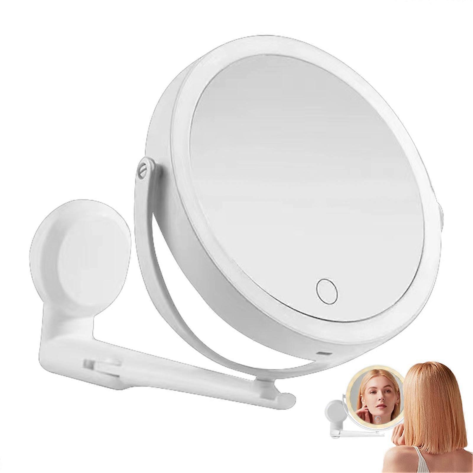 Lighted Makeup with Magnification Wall Mounted Dual-Sided Mirror 360-Swivel Arm Touch-Control 3-Color Dimmable LED 1200mAh