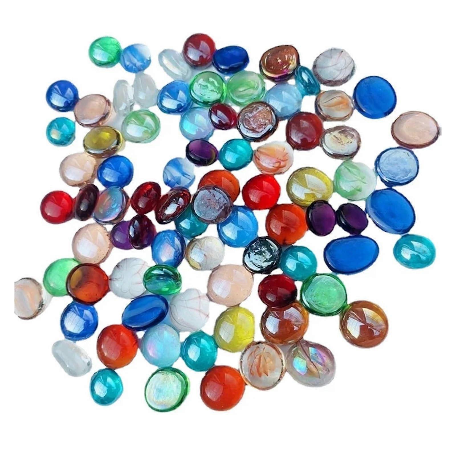 Fish Tank Gravel 100pcs Colorful Glass Stones Flat Beads For Aquarium, Transparent Multicolor Aquarium Ornaments