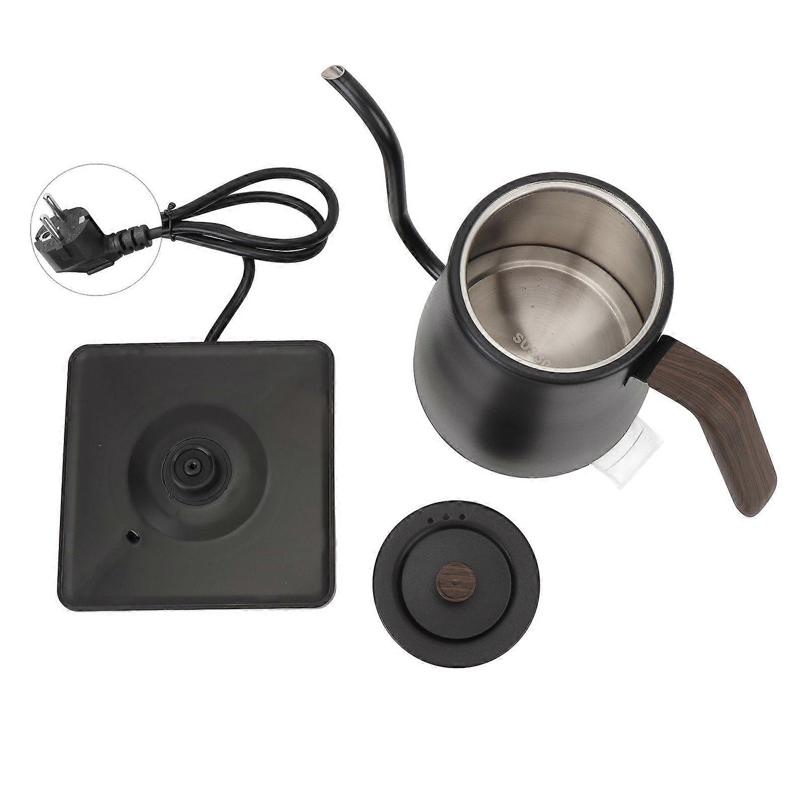 Gooseneck Electric Kettle Stainless Steel Automatic Shutoff Ergonomic Handle Avoid Scalding Pour Over Kettle for Coffee Tea Black Wood Grain EU Plug 2