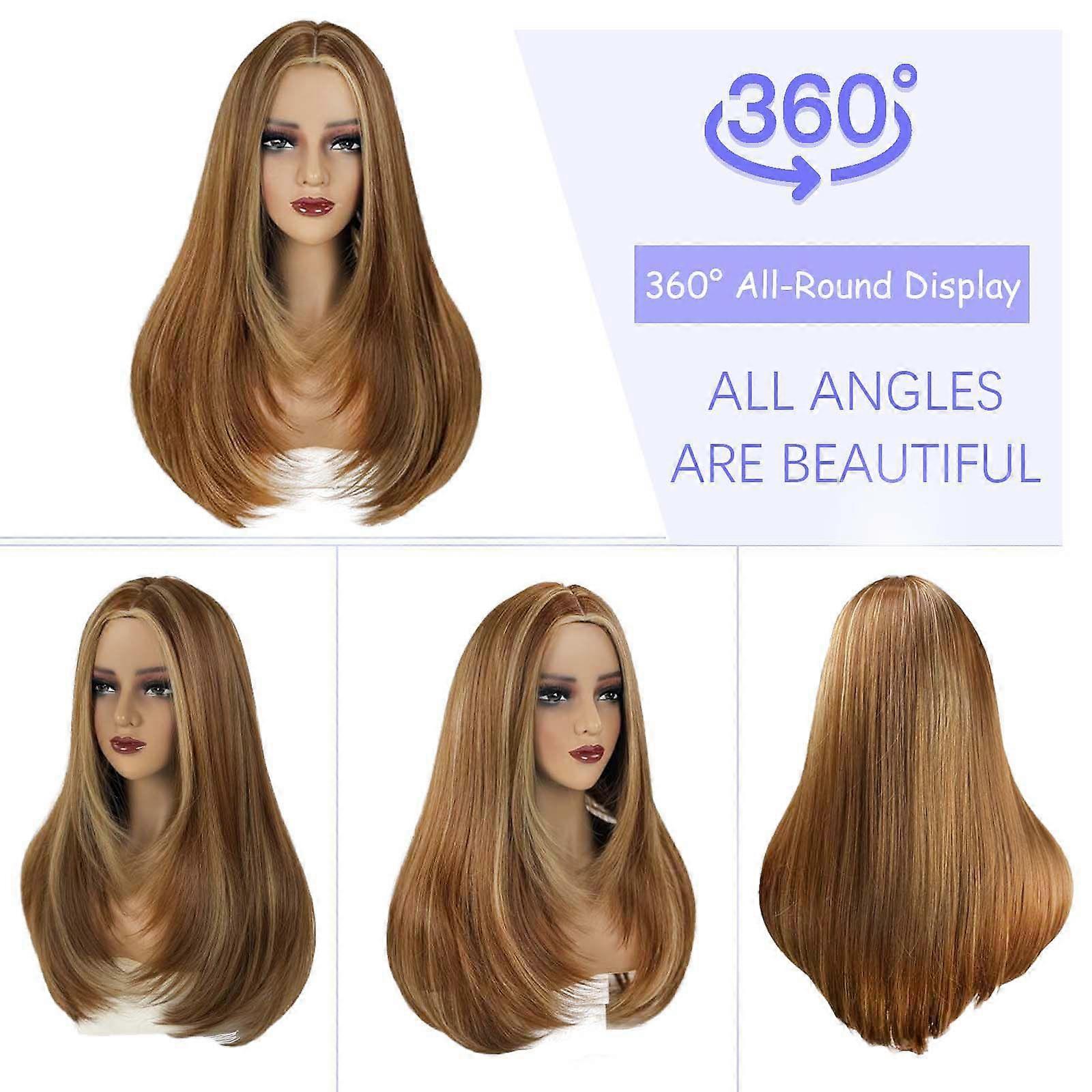 European and American popular women's middle-parted highlight-dyed color wig headpiece long straight slightly curly wig headpiece