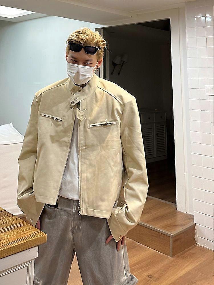 American Retro Distressed Color Jacket Men's And Women's Same Style Spring And Autumn Zipper Decorative Pu Leather Coat Men's High-Grade Top