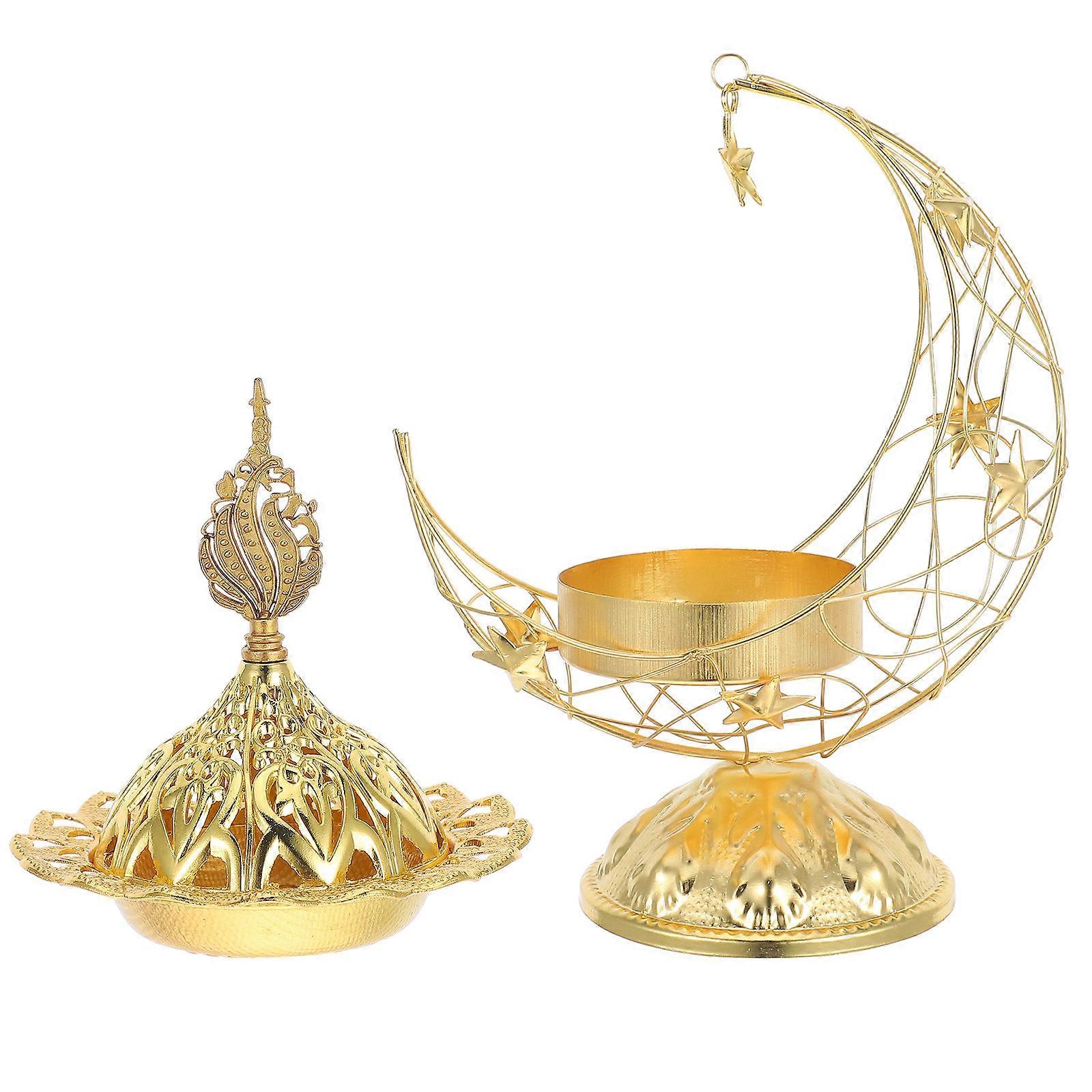 Golden Iron Middle Eastern Incense Burner for Aromatherapy 3Pcs Set