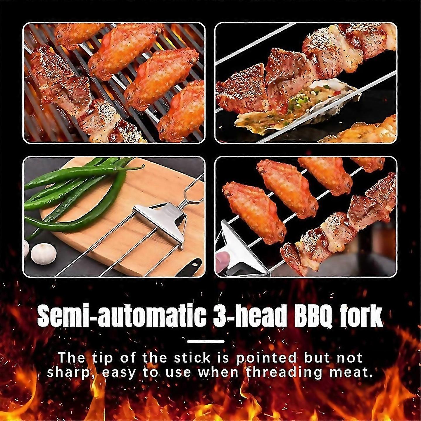 For Three Barbecue Fork Semiautomatic Fork Barbecue Needle Kebab