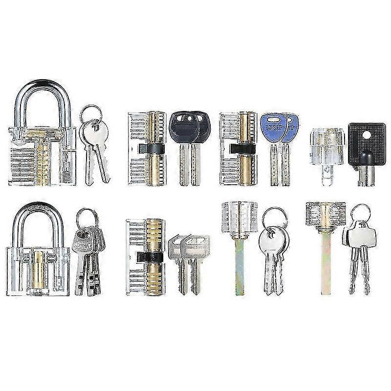 8 PCS Visible Practice Lock Set Transparent Padlock Tubular Lock Picking Training Locksmith Tools Lo