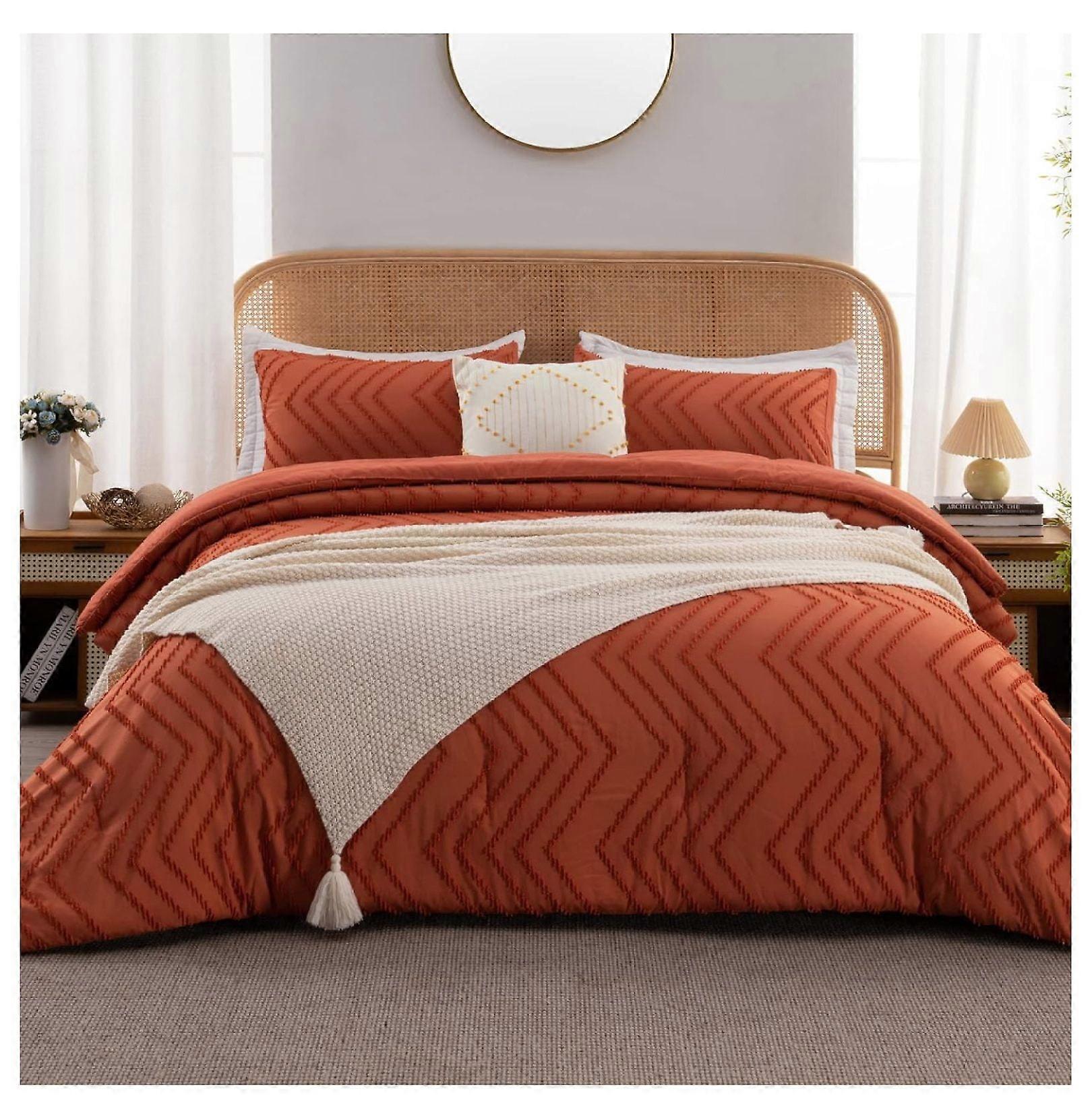 TiaGOC Burnt Orange Täcke Set, Boho Lätt Sängset, 3-delat Terrakotta Fluffy Sängkläder (79x90Inches)