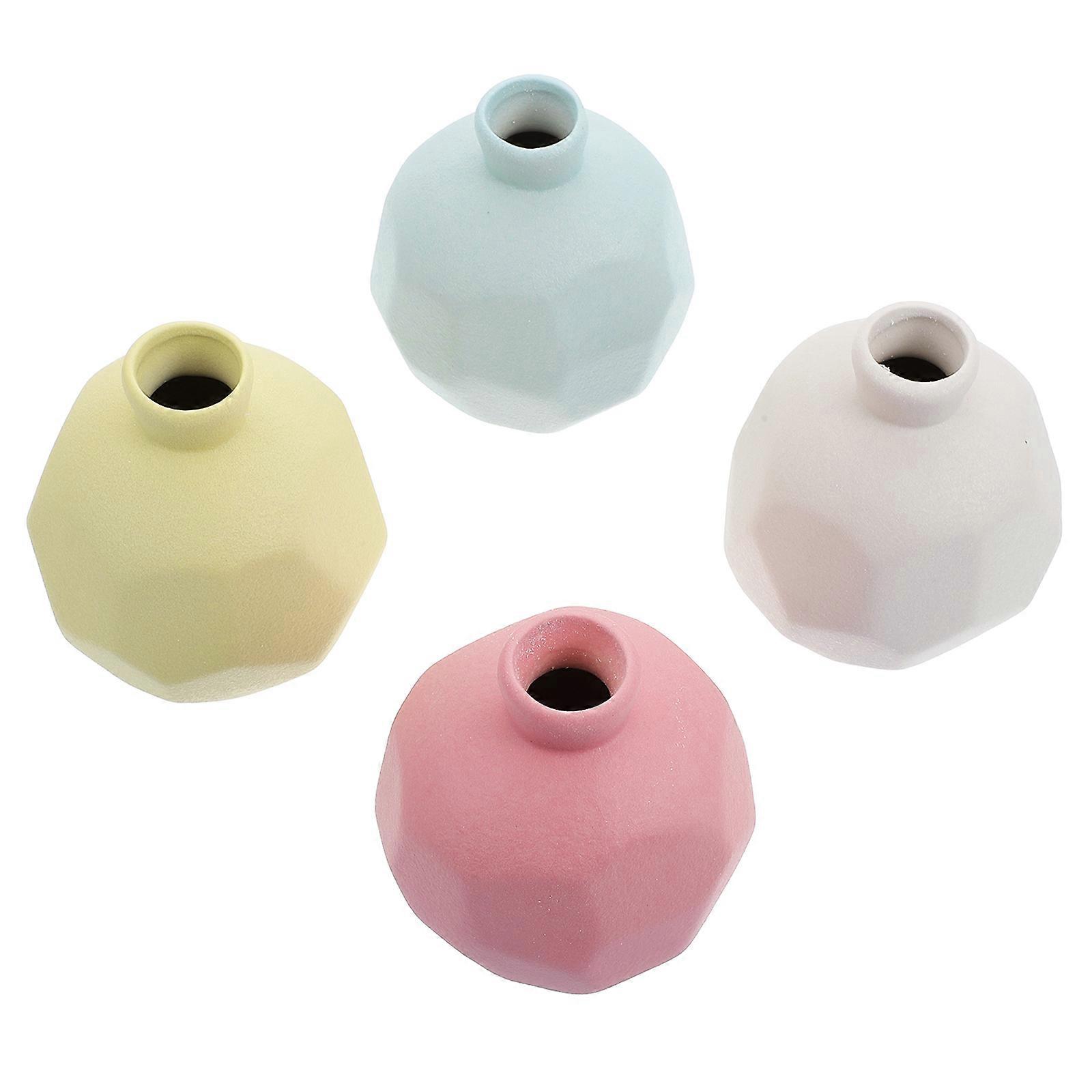 Simple Design Geometric Vases 4Pcs Frosted Ceramic Flower Containers Home Adornment 10X7.5Cm