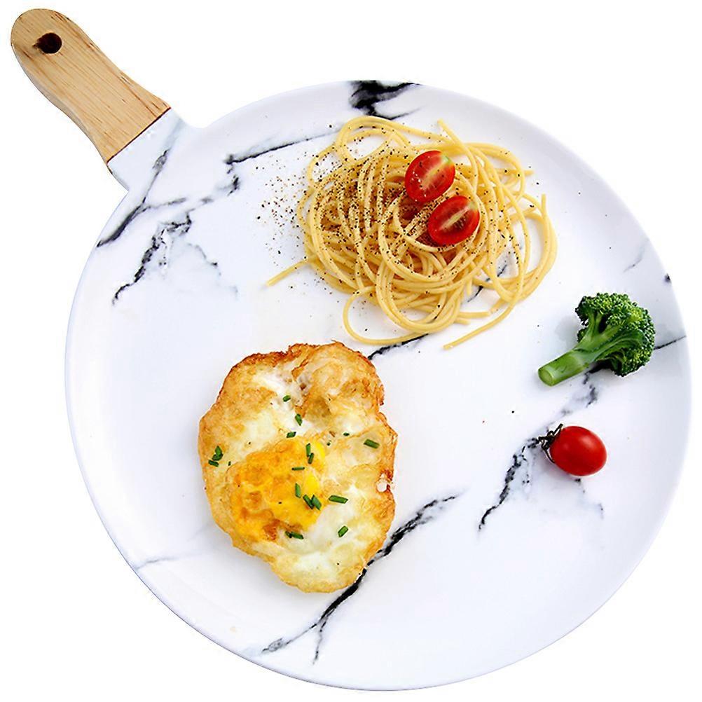 Pizza Serving Tray Ceramic Round Charcuterie Board With Handle For Home Use 29X20cm 3Pcs