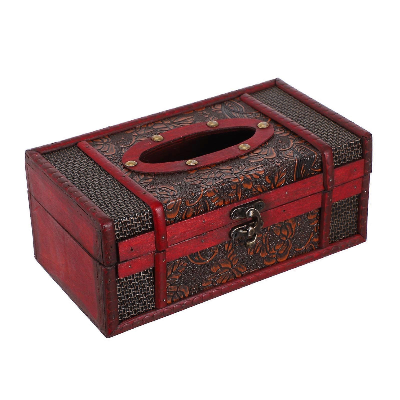 Brown 2Pcs Retro Tissue Box for Storage Decorative Napkin Holder