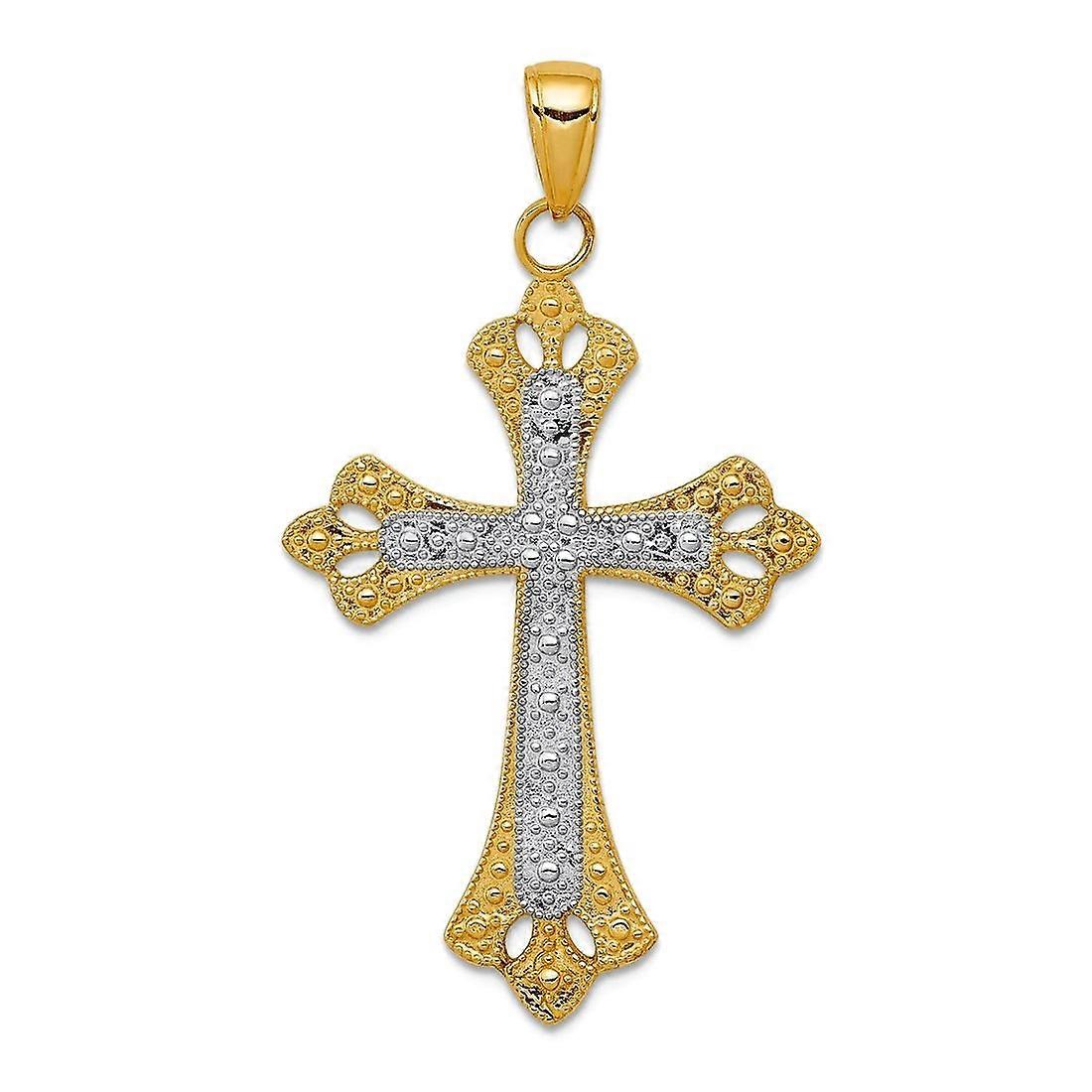 JewelryWeb Collier avec pendentif croix religieuse en or jaune massif 14 carats et rhodium taille br