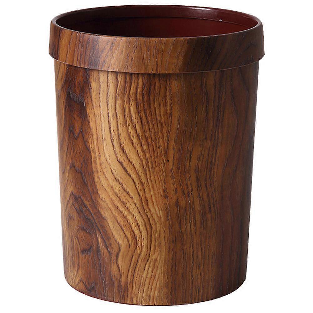 Brown Solid Wood Trash Can for Storage 1Pcs Grain Pattern Large Plastic Rubbish Bin