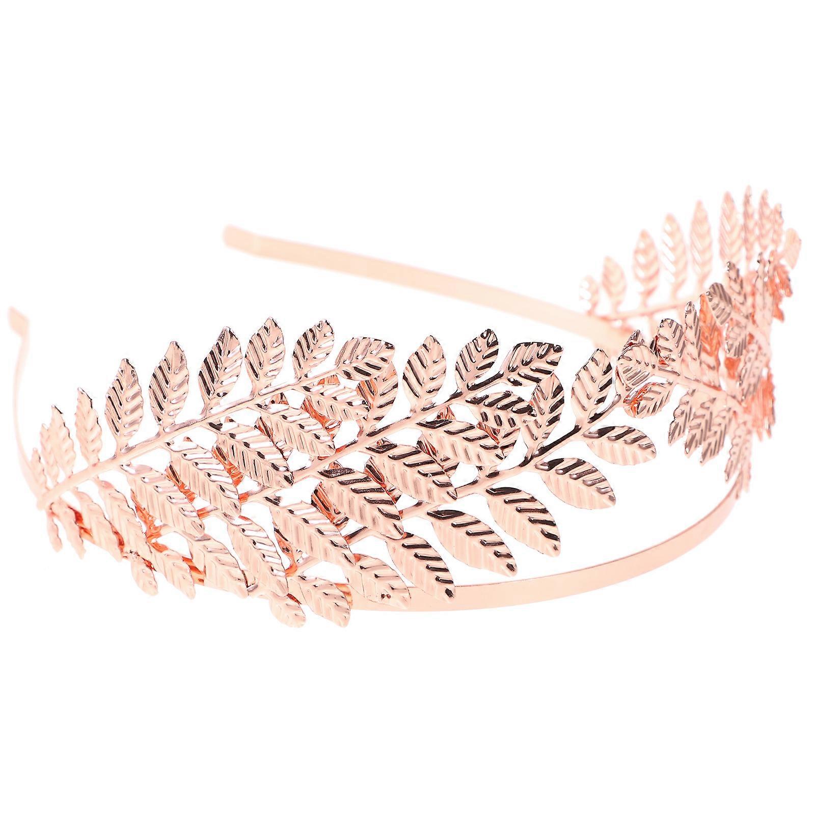 Baroque Hair Accessory Crown For Bride With Leaf Shape In Pink Color 1Pack