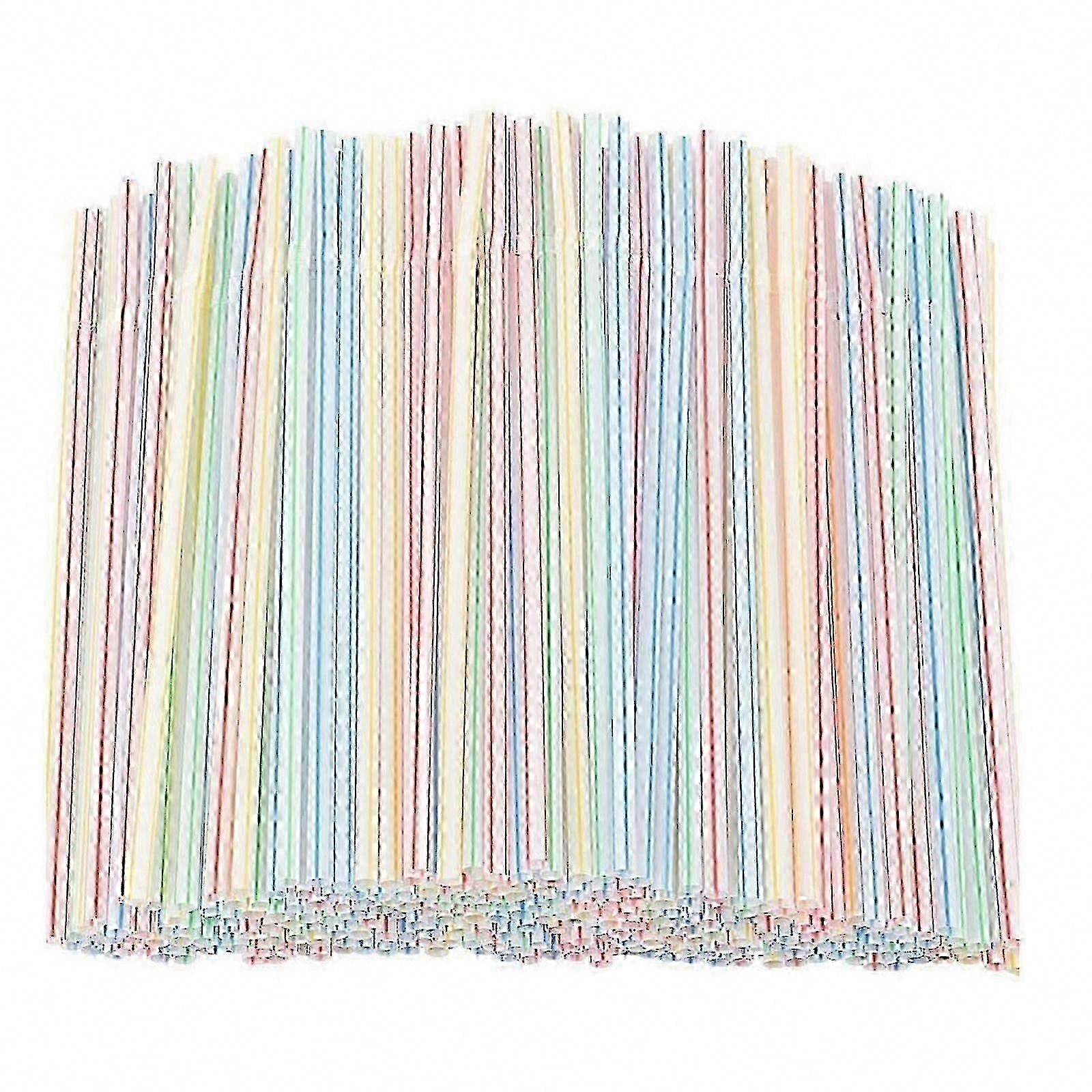 500pcs 8-Inch Plastic Drinking Straws, Multi-Colored Striped Bendable