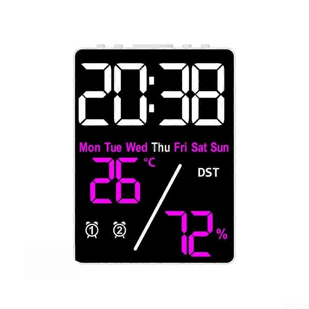 Digital Clock With Temp And Humidity Display, Clear Screen, Adjustable Brightness, Battery Powered, White Or Rose Red