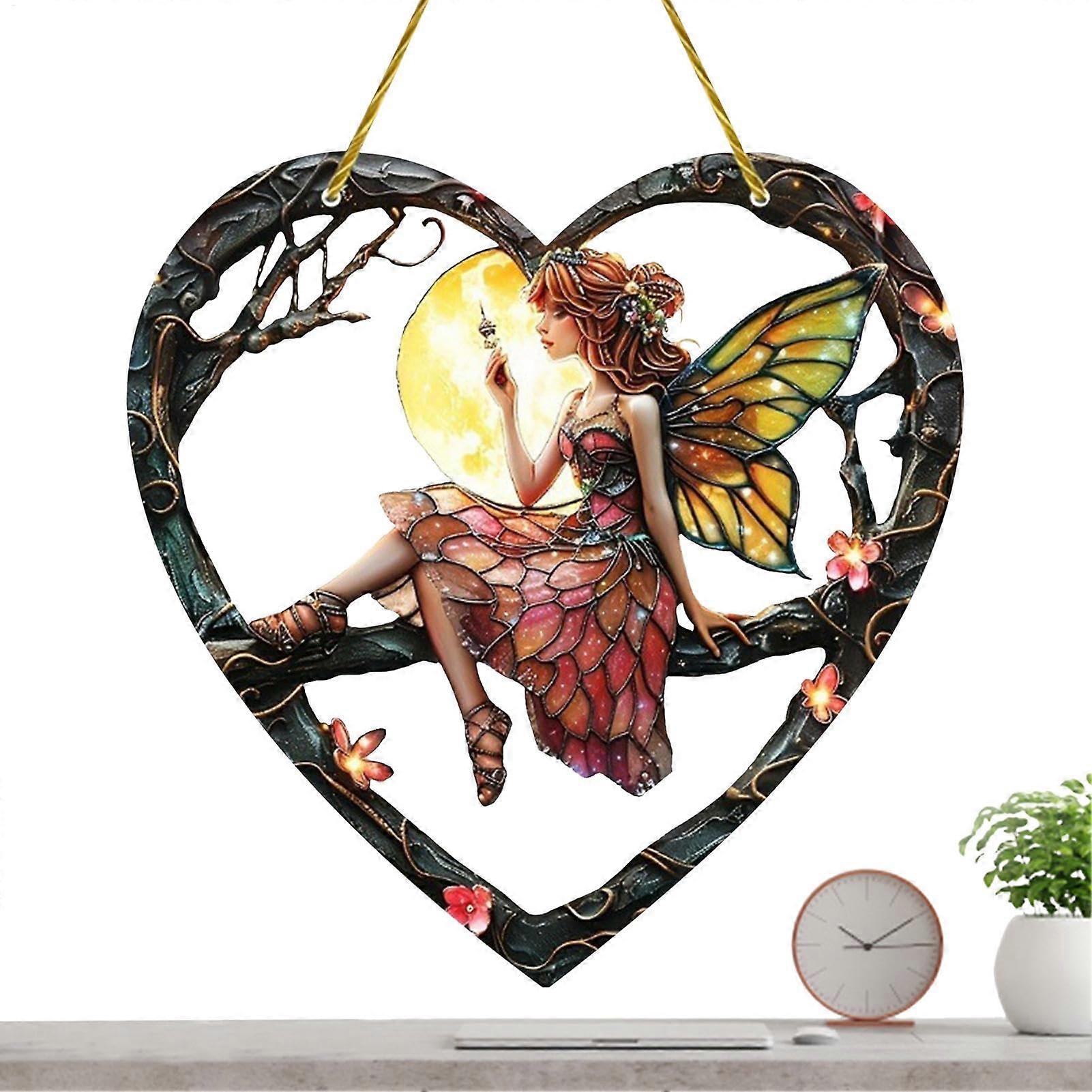 Heart Shaped Fairy Sun Catcher Acrylic Window Wall Decor Model 03, Window Hangable Decor, Garden Decor