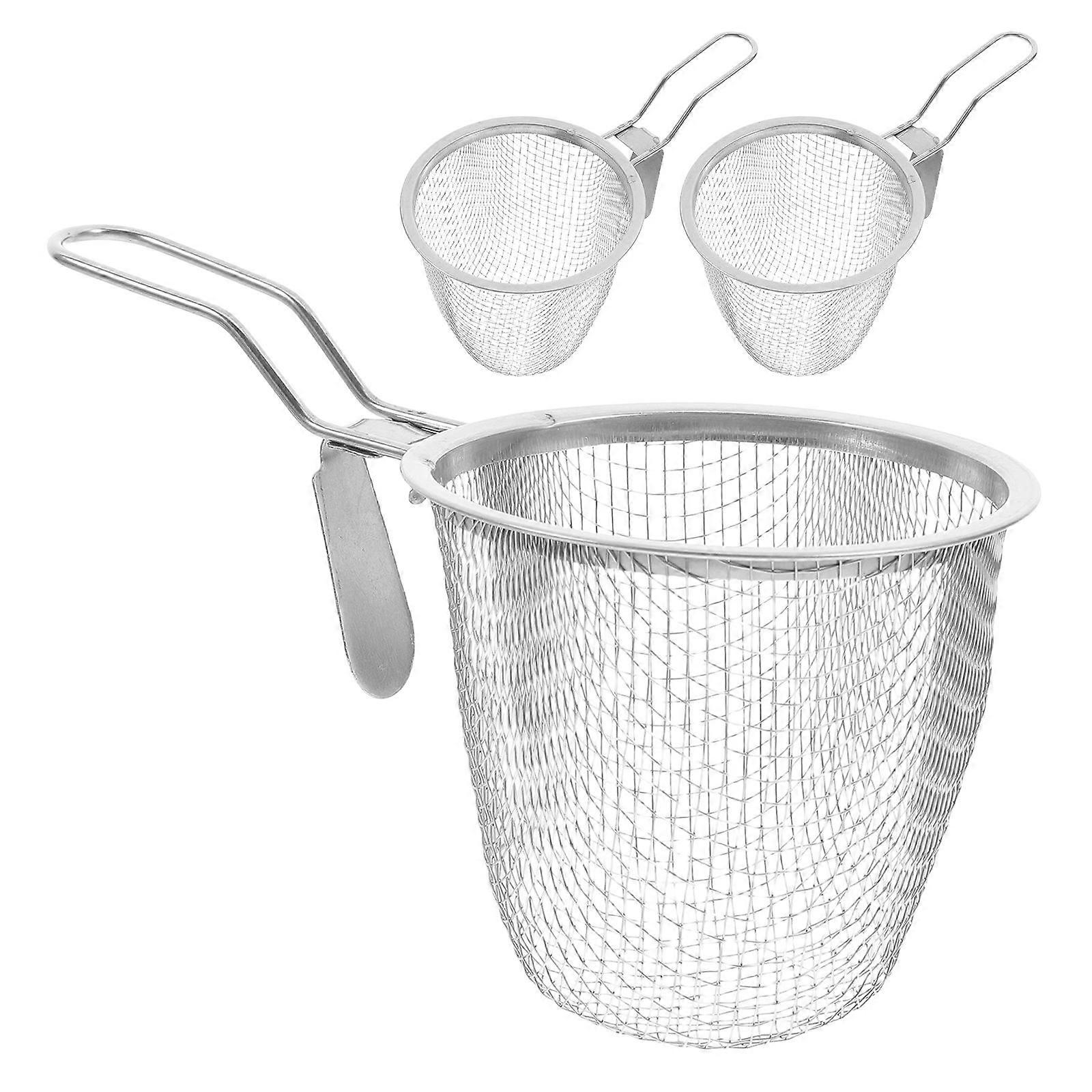 Stainless Steel Fine Wire Mesh Colander Set 6 Pcs Frying Basket Filter For Professional Chefs Cooking Needs
