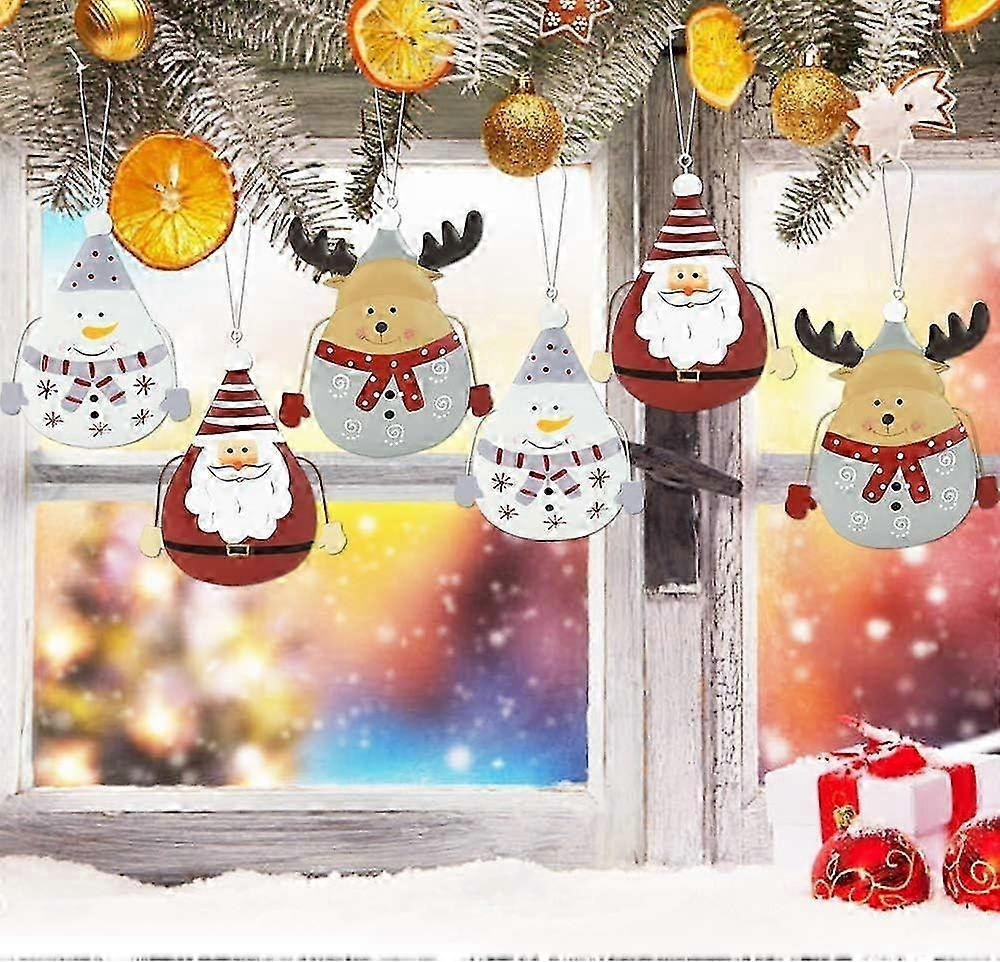 Christmas decoration set 6 metal pendants with Santa snowman moose for tree