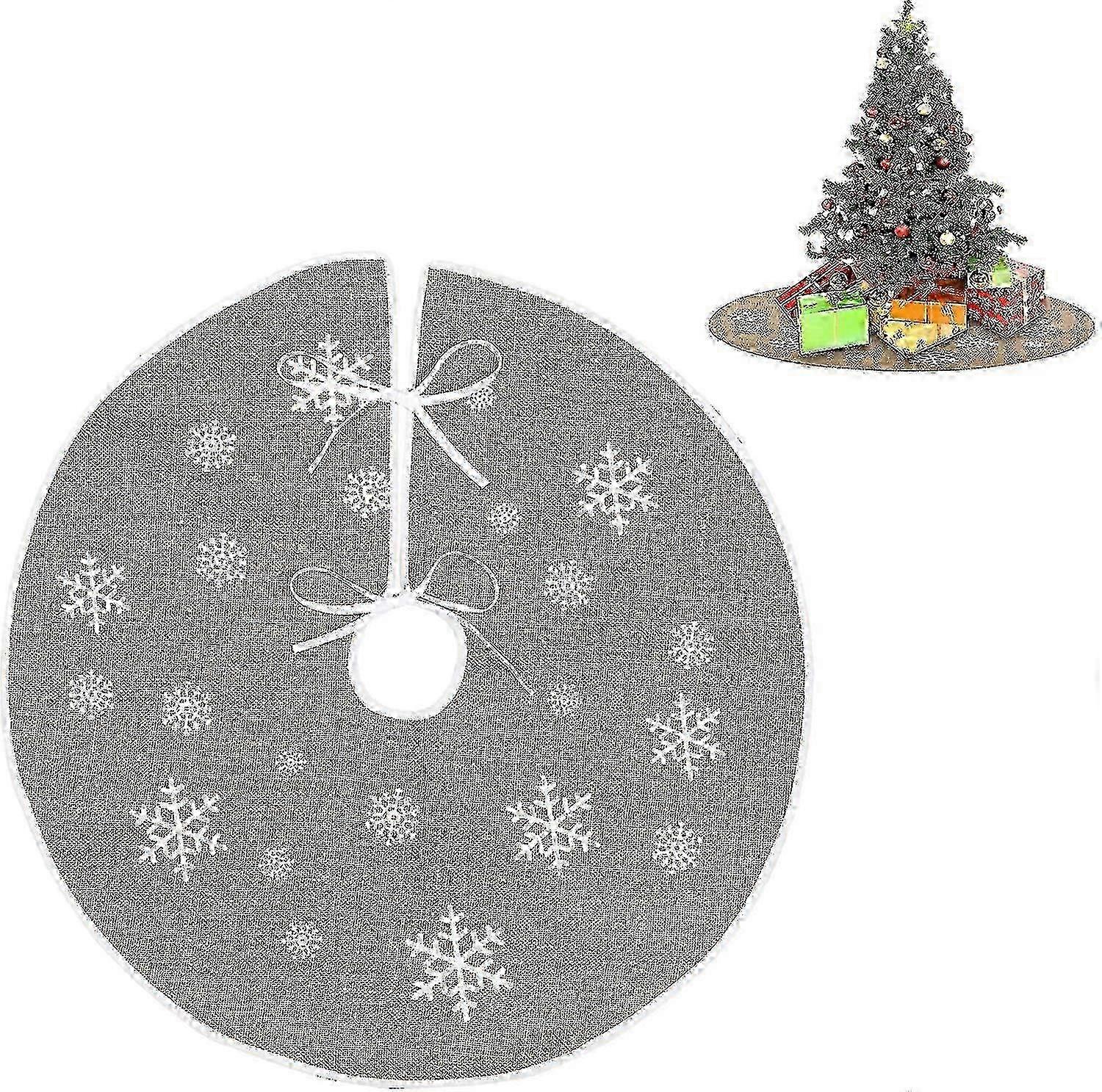 Leinen Weihnachtsbaumrock mit Weien Schneeflocken Bedruckt, Retro Weihnachtsdeko