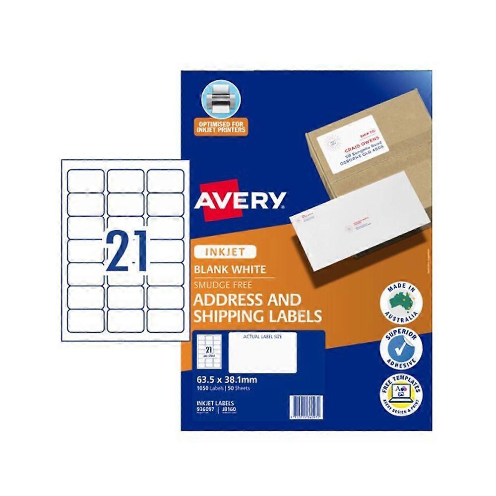 21 PER SHEET Avery Label for Inkjet Printer 50 Pieces for Efficient Printing