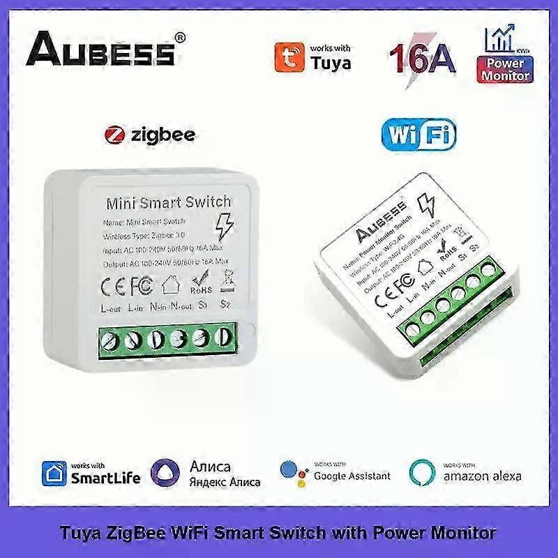 Smart Home Zigbee WiFi Smart Switch With Power Monitor 16A Tuya Light Switch Module DIY Breaker Relay Voice For Alexa Google 26s