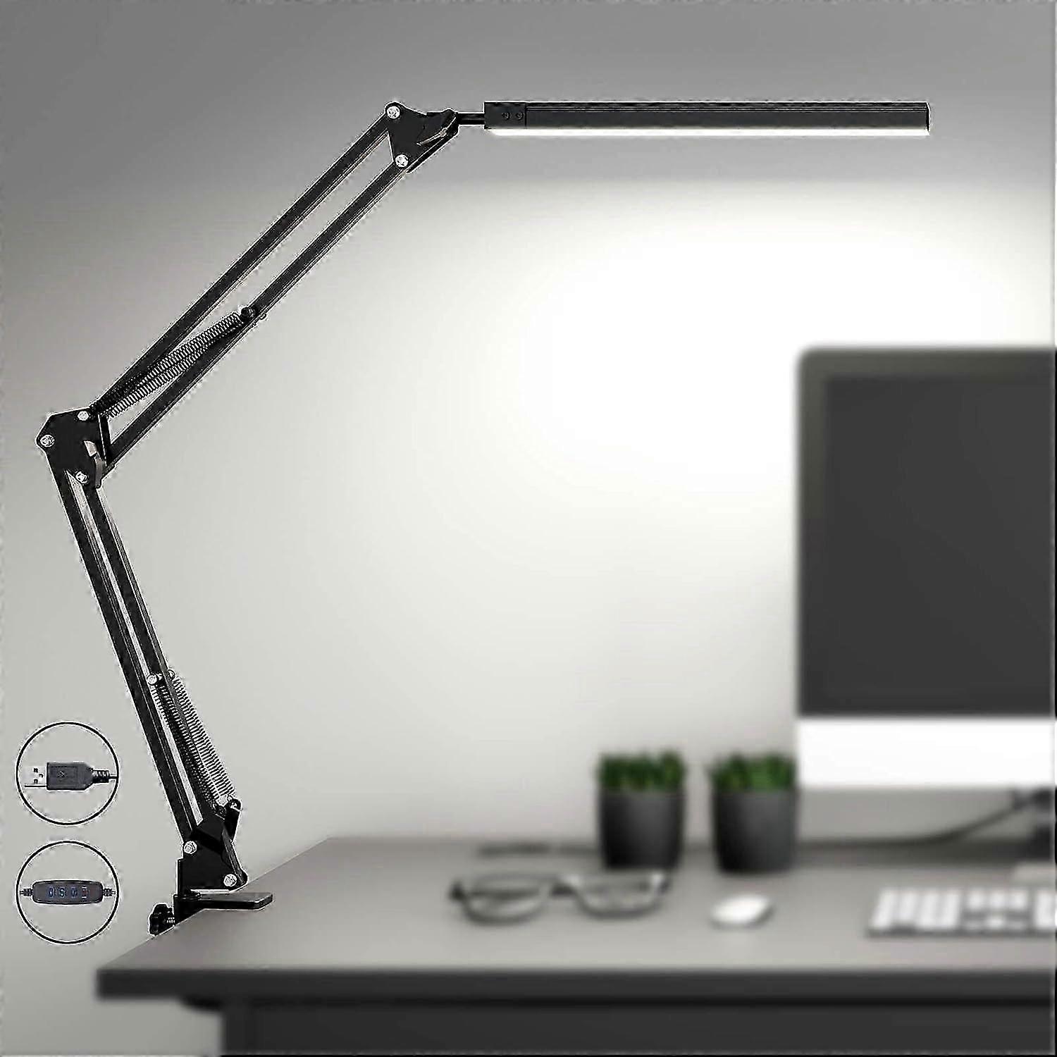 Powerful LED Desk Lamp with Clip - Eye-Safe LED Light - 3 Lighting Modes x 10 Brightness Levels - Black