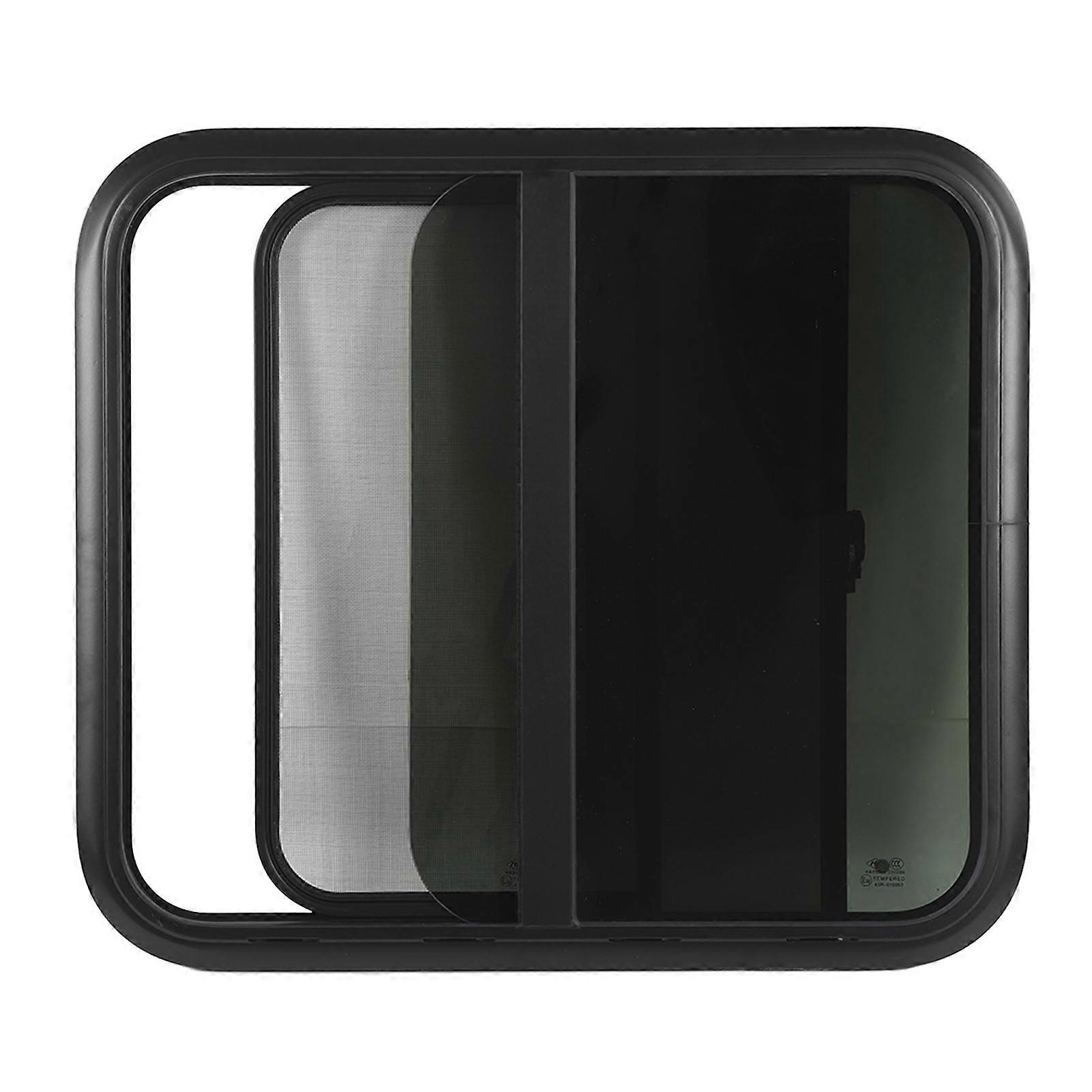 800x600mmm Sliding Rounded Window UV Resistant Black Tempered Glass with Movable Screen for Caravan Trailer RV for 31‑36mm Wall Thickness 