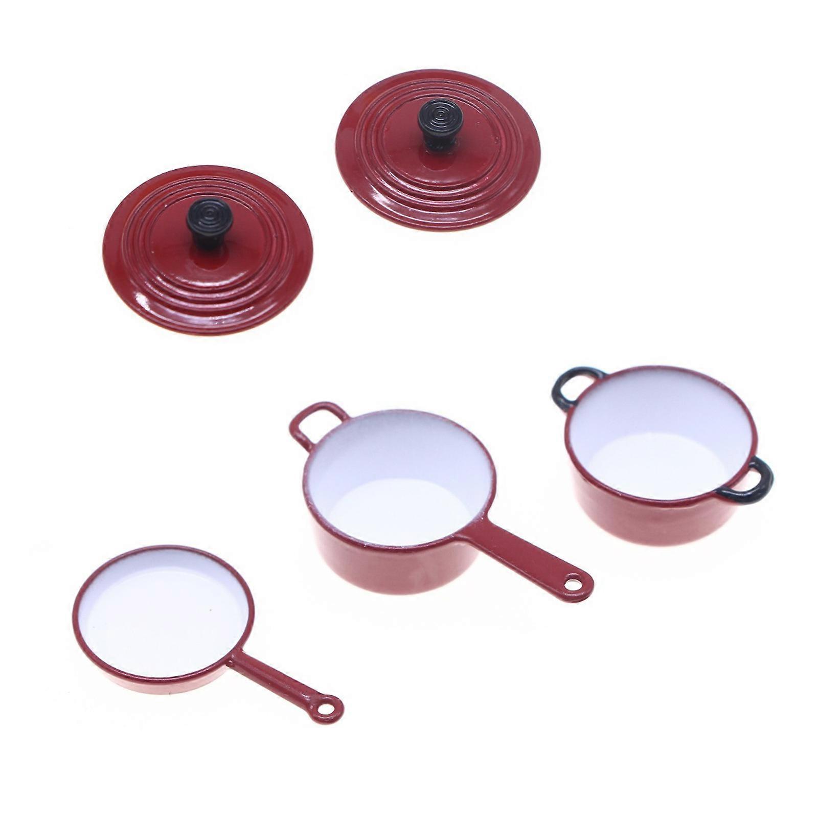 Miniature Cookware Enamel Pots and Pan Set Simulation Kitchenware For Doll House Scene Display And Kids Pretend Play Game Multicolor