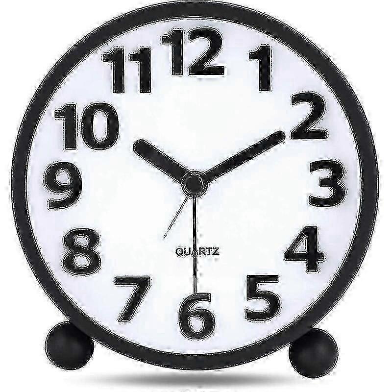 Silent Analog Alarm Clock,Black Metal Large 3D Digits,Non Ticking Table Clock with Night Light Bedside Alarm Clock 10.8cm