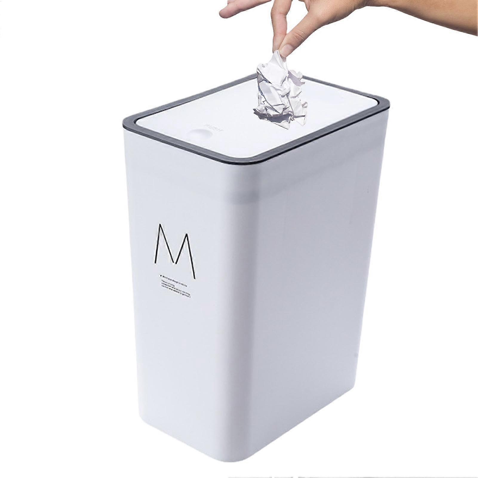 Covered Bathroom Trash Can Slim Garbage Bin With Press  Lid Dog Proof Garbage Container Bin Modern Waste Basket