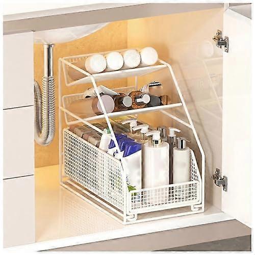 Under Sink& Kitchen Spice Rack 2Tier PullOut Drawer, Countertop Snack Display Stand, Home & Office, Black Small, White